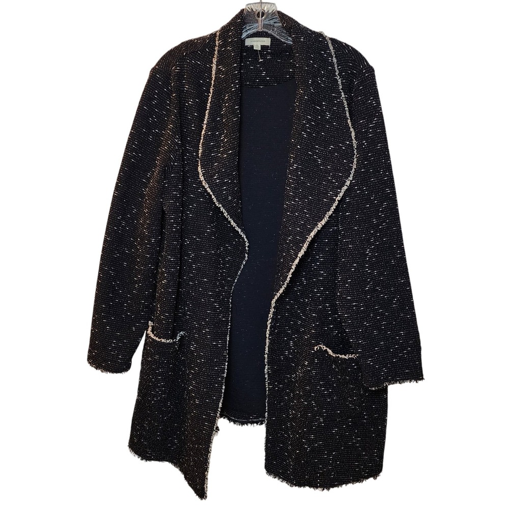 Max Studio Womens 1X Black White Tweed Open Front Fringe Cardigan Jacket 2W06K29